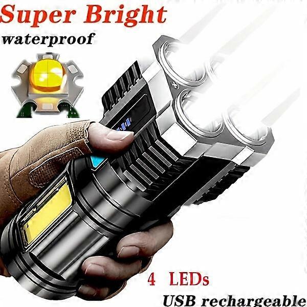 LED Flashlight, USB Rechargeable Built-in Battery, Waterproof, Emergency Lighting Torch