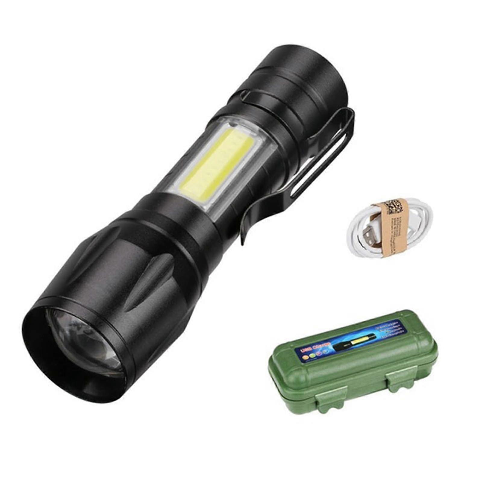 Rechargeable LED Flashlight Super Bright with Side COB Work Light for Camping Hiking Outdoor Black