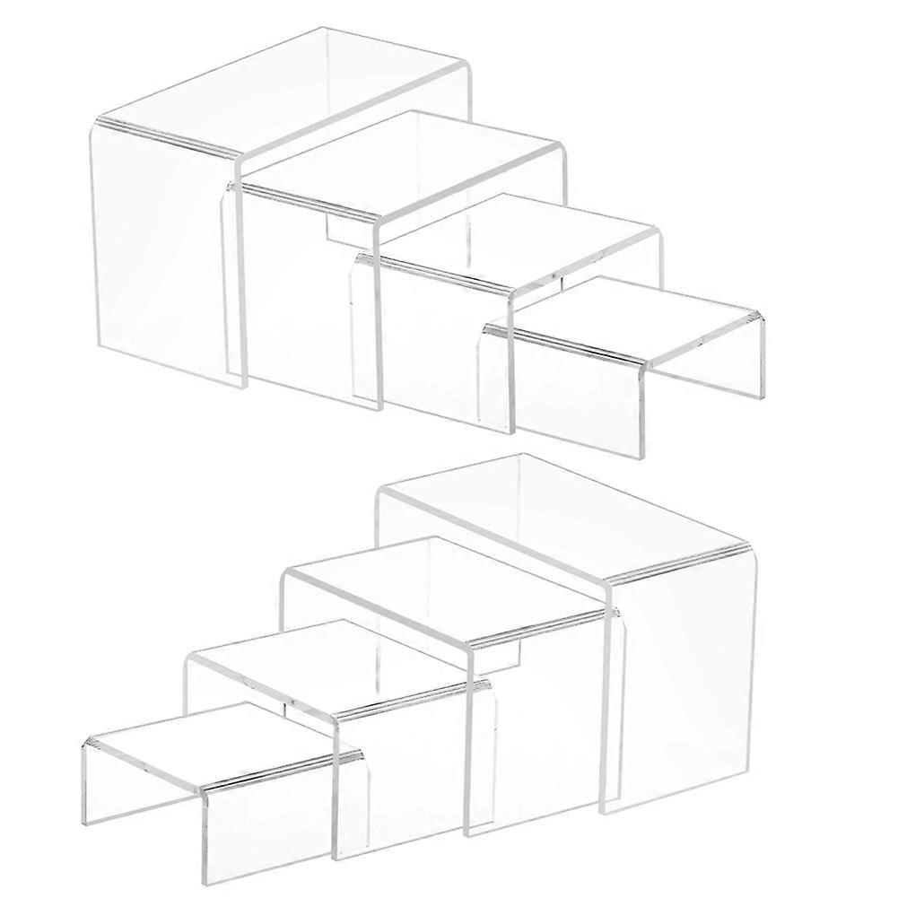 8 Pcs 2 Set Small Acrylic Risers, Thick Clear Acrylic Display Stand, Rectangular Desktop Showcase C