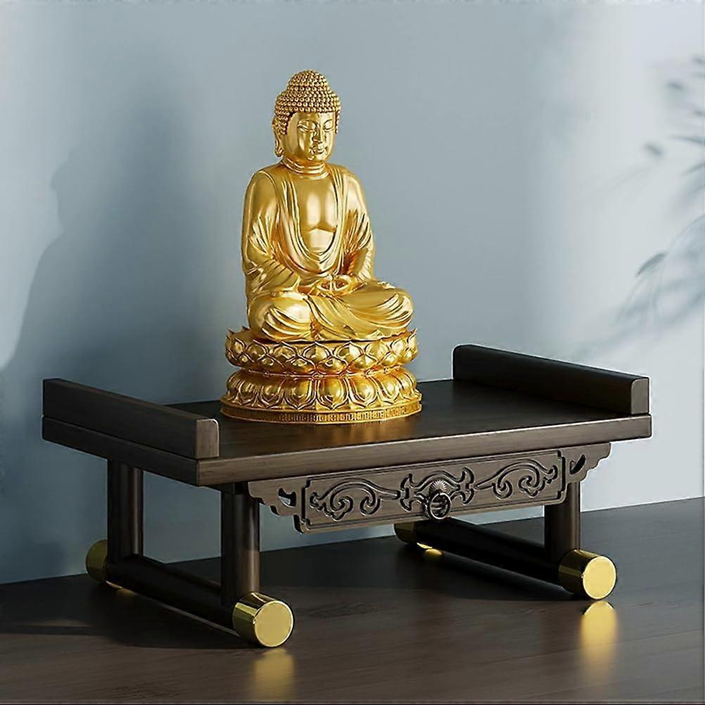 Solid Wood Buddha Altar Table with Pullout Shelf, Compact Meditation Table for Home Worship, 66x26cm