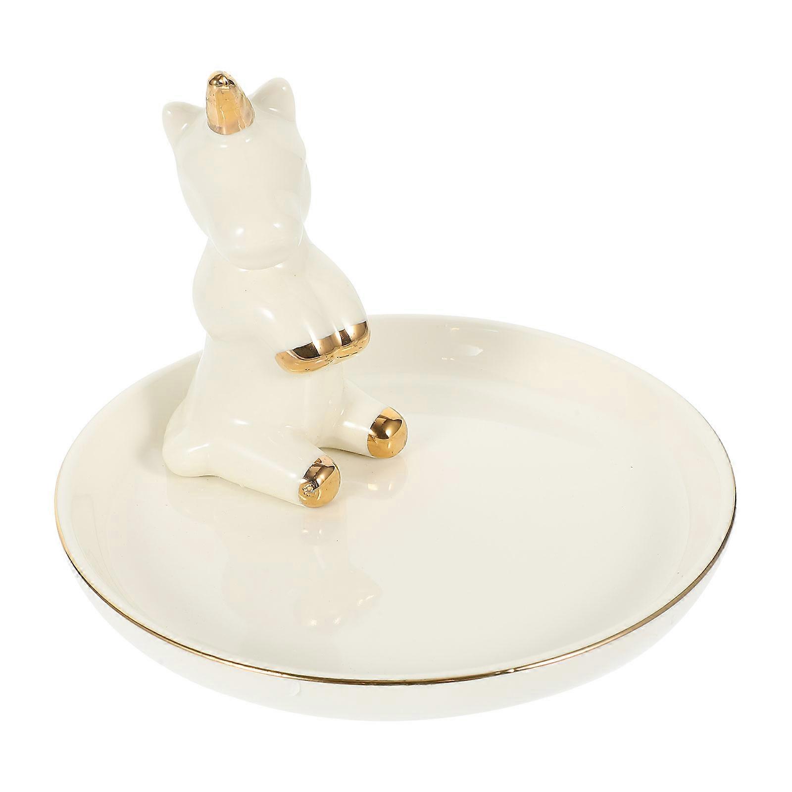 Elegant Ceramic Jewelry Tray Multi-Function Ring Holder for Storage Ivory