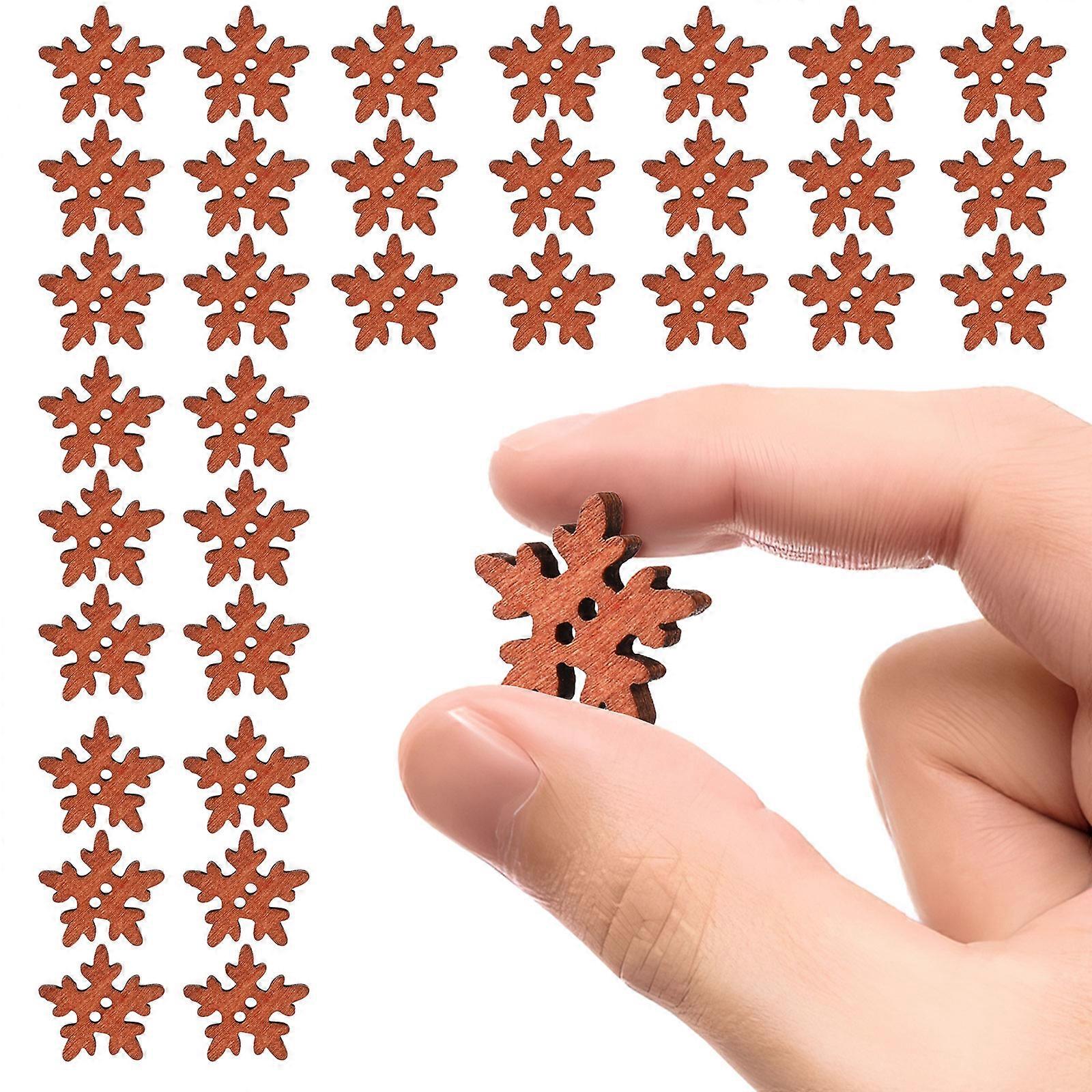 Snowflake Button Wooden Button for Craft Use 100Pcs Mini Christmas Design