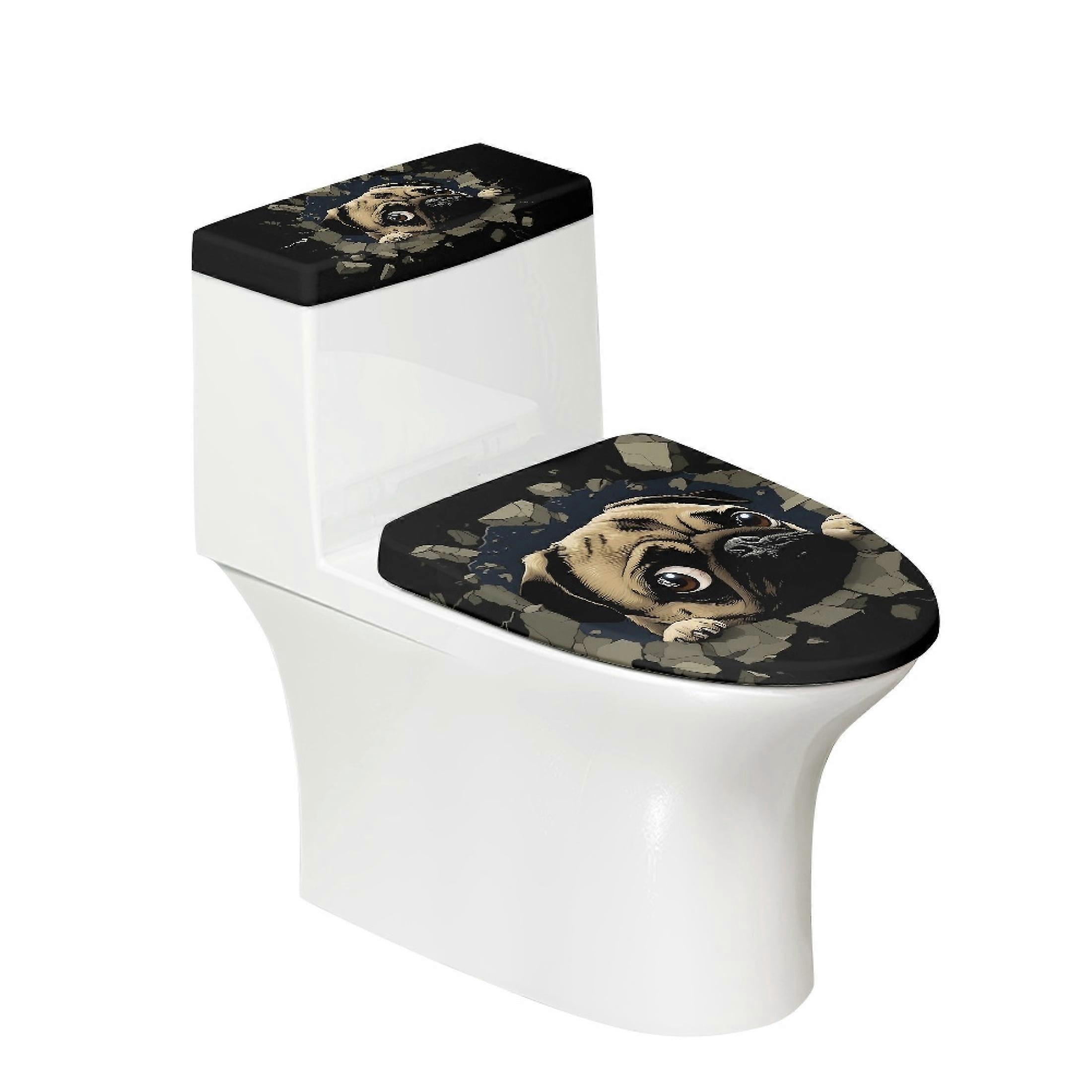 WC-Sitzbezug mit Mops-Muster, 2er-Set, elastisch, universell einsetzbar