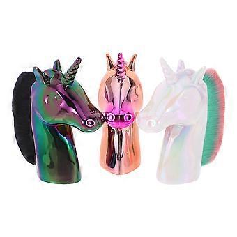 3pcs Clean Nail Dust Brush Nail Brush Unicorn Molding Brush for Cleaning Use (White Multicolor Black Multicolor and Champagne Multicolor)