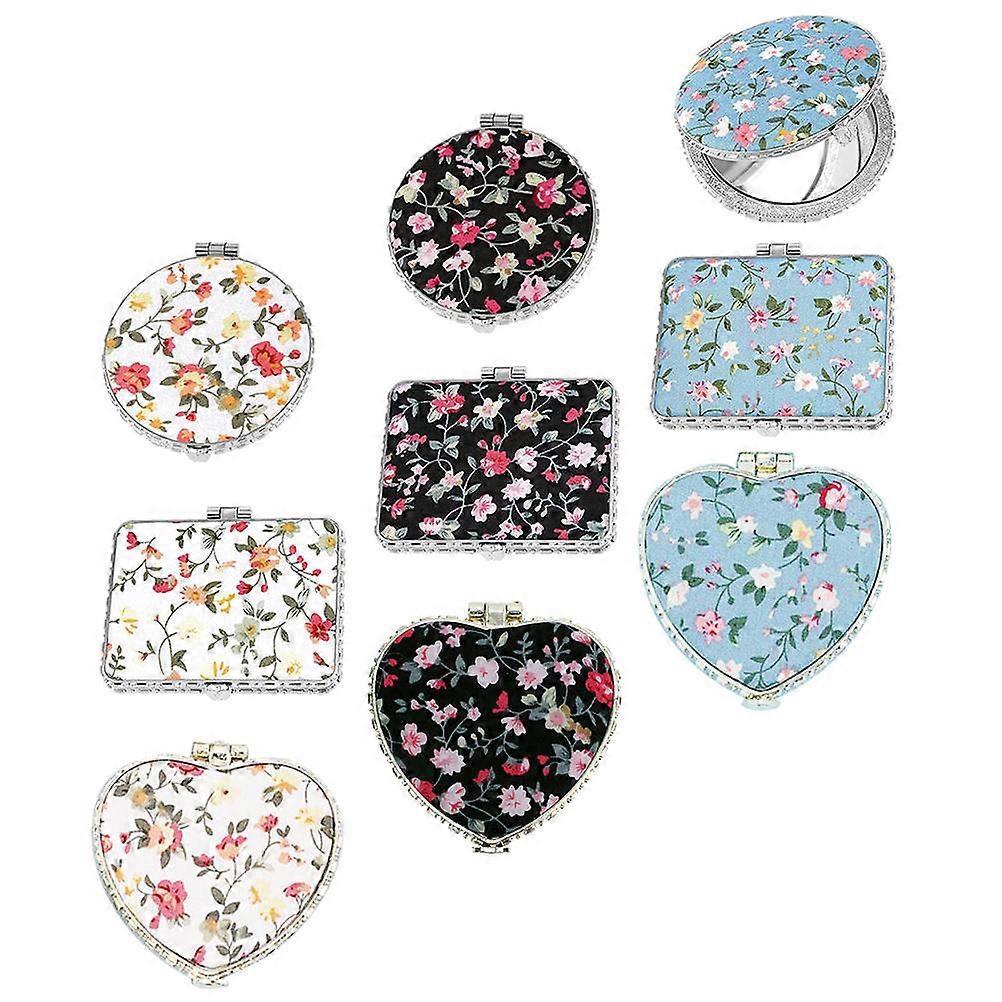 Double-Sided Compact Mirror for Makeup Flower Pattern 9Pcs Pack