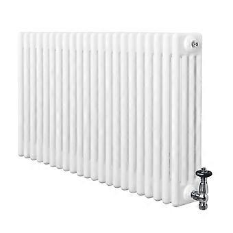 Traditional 4 Column Radiator 600mm x 1010mm & TRV Chrome Valves Central Heating Heater White Carbon