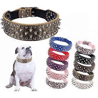 Hoot PU Leather Adjustable Spiked Studded Dog Collar 2" Wide 43 Spikes (L(Neck 21"-24"), Golden)