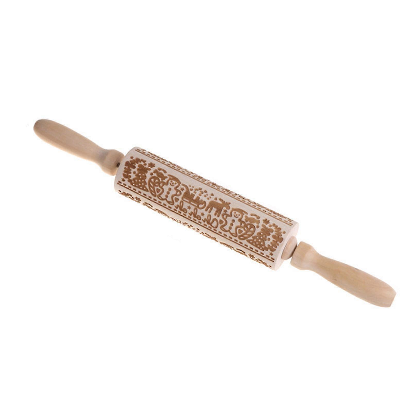 Handhold Embossed Rolling Pin Multipurpose Christmas Pattern Rolling Pin Practical Kitchen Baking-wfx