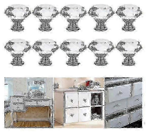 Diamond Drawer Door Knobs Pull Handles - 12pcs 30mm Crystal Glass Cabinet Dresser Knobs