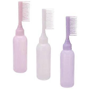 Hair Dye Applicator Bottle Set, 3 Pack with Built-in Comb, HDPE Plastic, Easy Fill & Smooth Surface for Home Hair Care - Assorted Colors