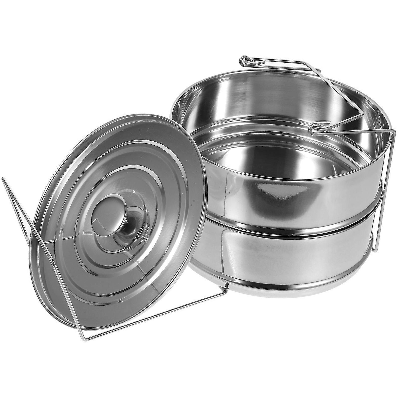 Stainless Steel 2-Tier Steamer Stackable Steamer Insert Pans Lunch Box (One Lid)