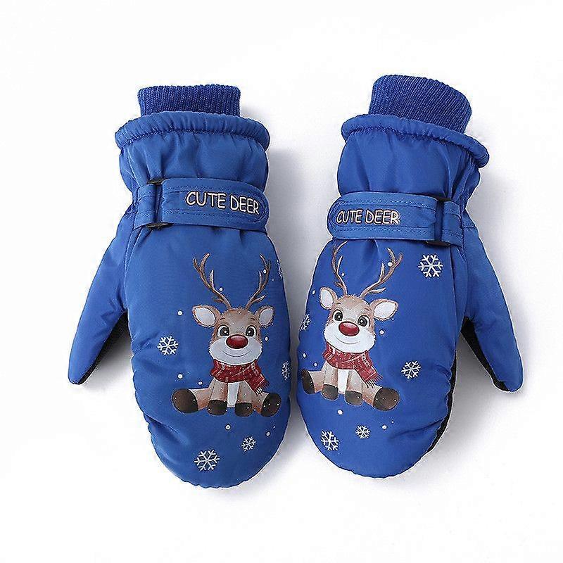 Winter-Kinderplüsch Verdickte Cartoon-Handschuhe (Königsblau) S-Code