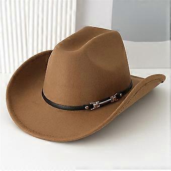 Chapeau western unisexe, chapeau de cowgirl vintage en feutre, chapeau melon à large bord, couleur camel n° 21, taille unique