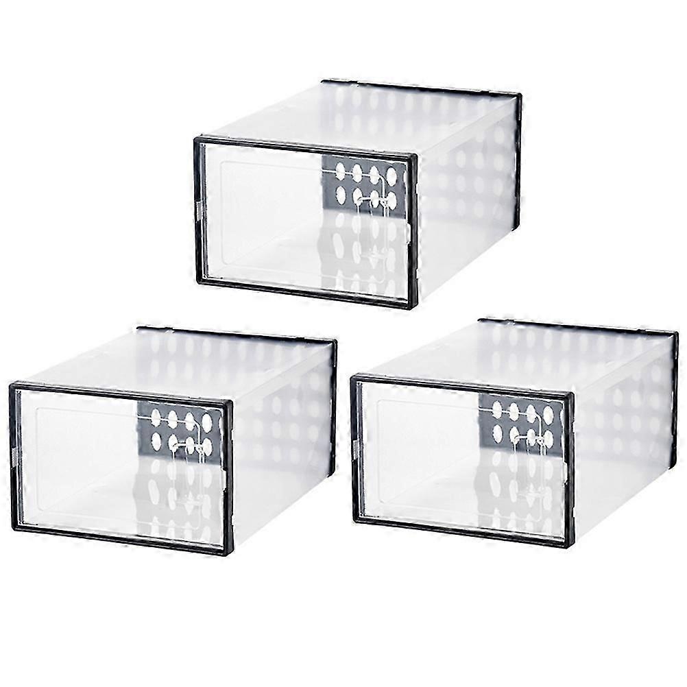 3Pcs Transparent PP Shoe Storage Boxes, Stackable Organizer for Home Dorm Use