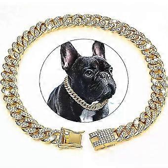 Dog & Cat Crystal Cuban Chain Collar Metal Walking Collar with Secure Buckle 26-27