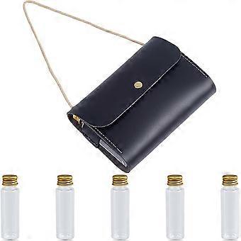 Black Foldable Camping Spice Kit Portable PU Leather Spice Bag with 5 Mini Condiment Jar Seasoning Bottle Holder Condiment Storage Container Set