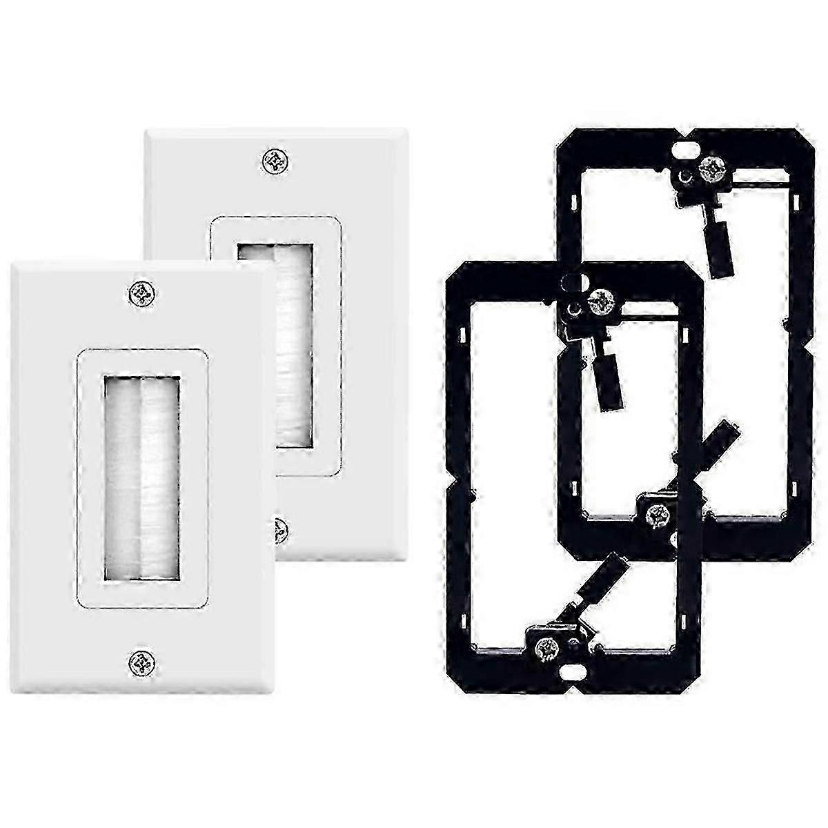 2-Pack Brush Wall Plate with Single Gang Low Voltage Mounting Bracket Cable Pass Through Insert compatible with