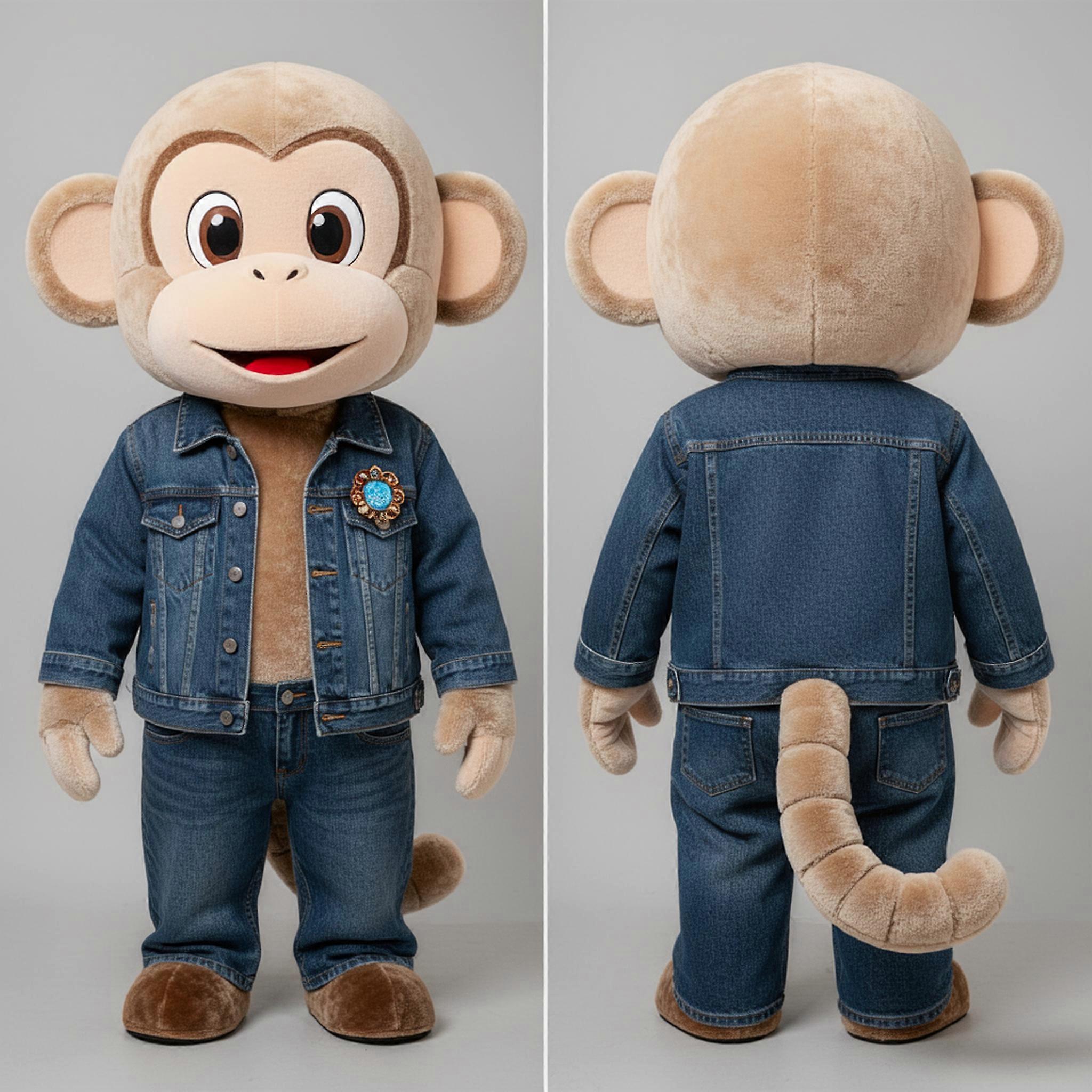 MASTICOT Beige Denim Jacket Monkey Mascot