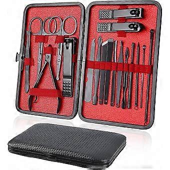 Kit per manicure e pedicure, set professionale da 18 pezzi in acciaio inossidabile con tagliaunghie, taglia cuticole e custodia da viaggio.