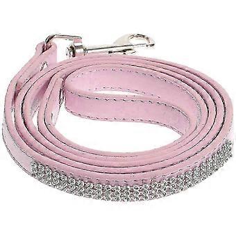 Colorful PU Leather Pet Leash for Training and Walking Cats or Dogs with Sparkly Studded Rhinestones (Pink) New Arrival