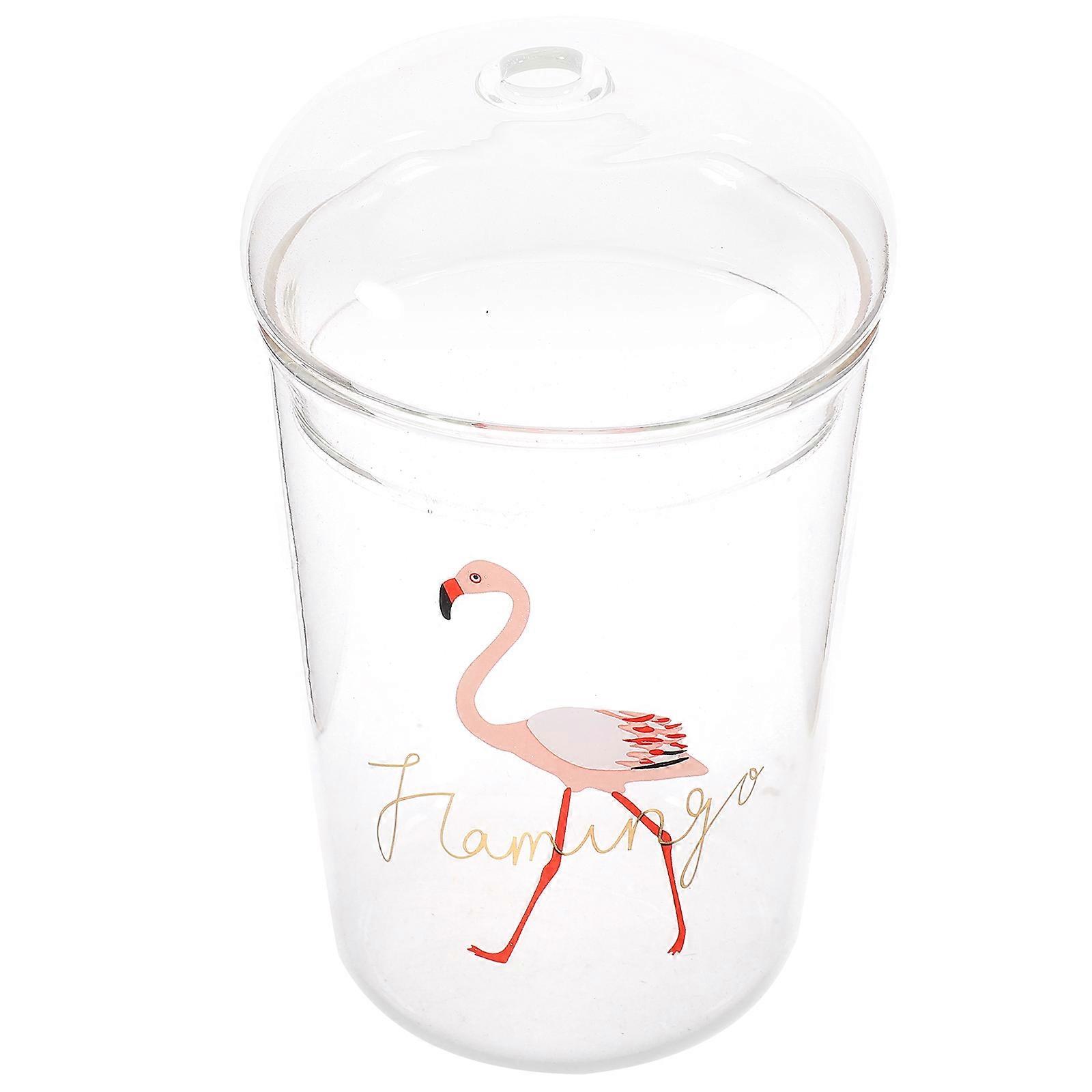 Flamingo Water Cup Glass for Drinking Use Stylish Pattern Large Capacity