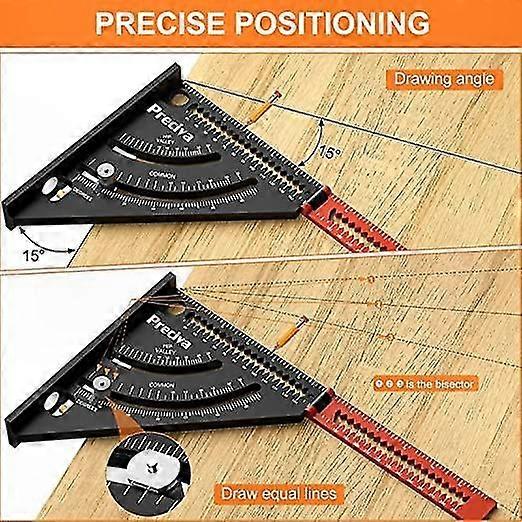 Aluminum Folding Triangle Ruler, 317mm Multifunction Angle Measuring Tool for 45/90 Degrees, Combination Square Protractor