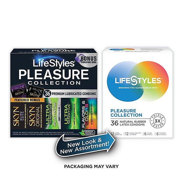 Lifestyles Pleasure Collection Assorted Lubricated Latex Condoms, 36 Count