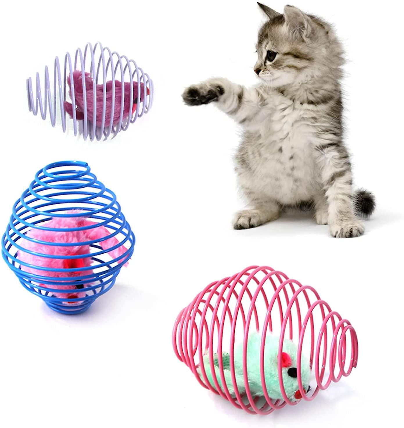 3pcs Cat Toy Spring, Retractable Interactive Cage Rat Rolling Spring Toy
