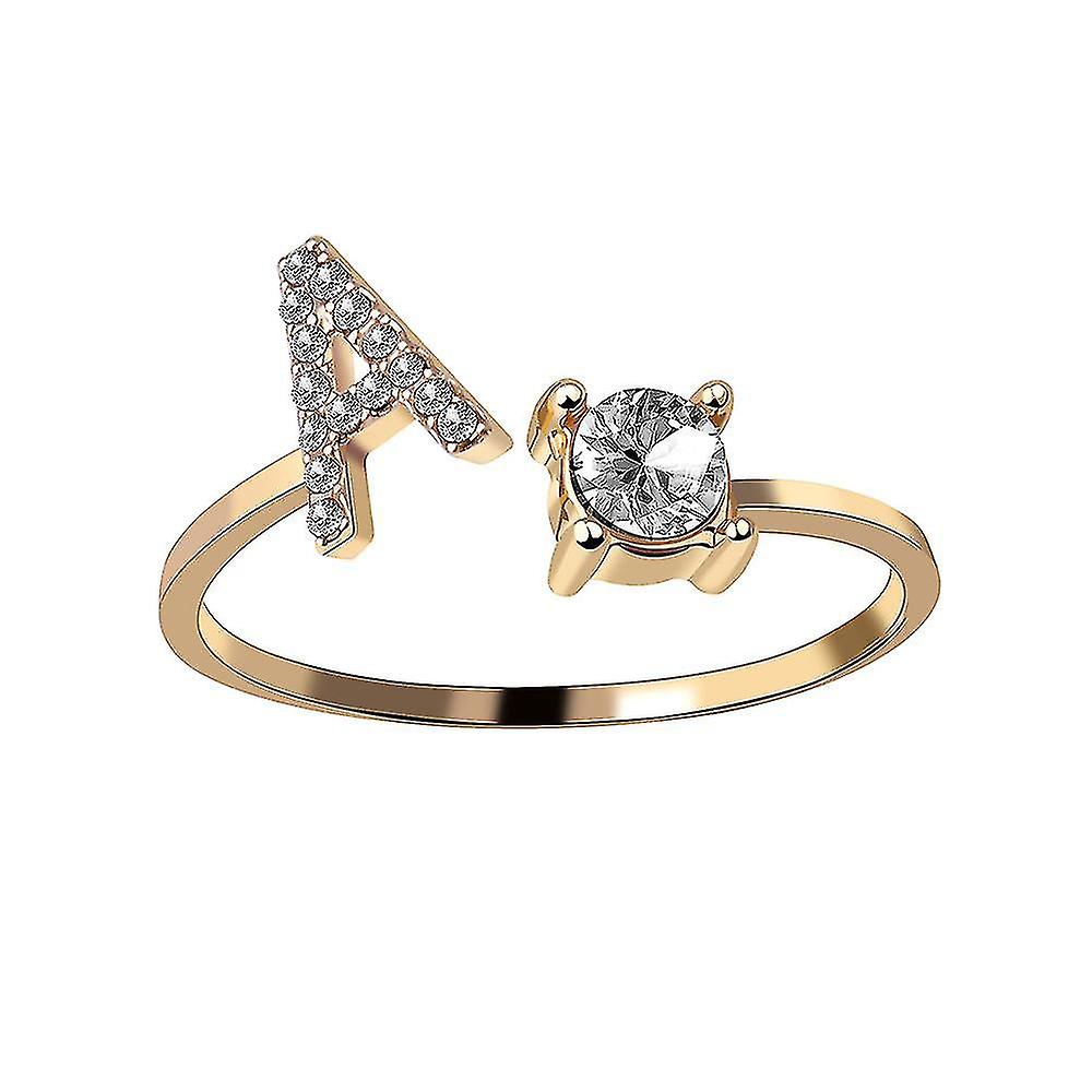 26 Letter Ring Gold Metal Adjustable Open Ring, Initial Name Letter Ring