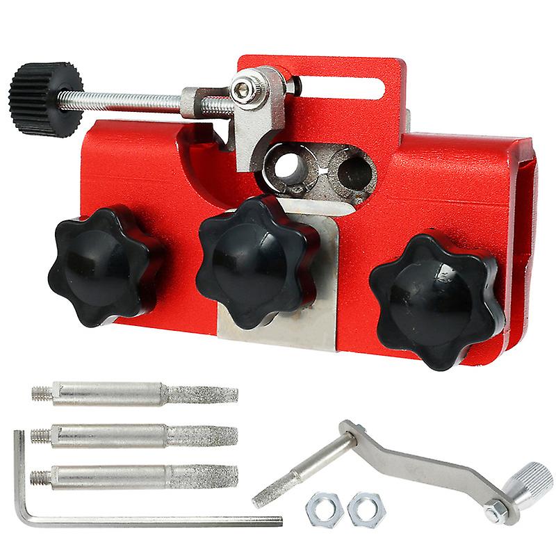 Portable Crank Chain Sharpener, Chainsaw Sharpener with 3 Grinding Heads for Most Chainsaws, Red,6*10*15cm