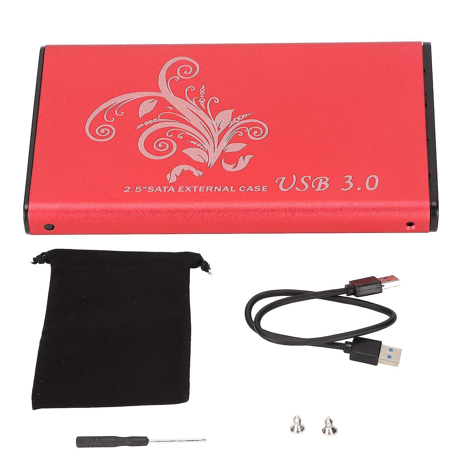 Boîtier de disque dur 4 To 2,5 pouces 5 Gbit/s Transmission USB3.0 Alliage d’aluminium Boîtier de disque dur Plug and Play pour ordinateur portable de bureau rouge (non inclus le disque dur)
