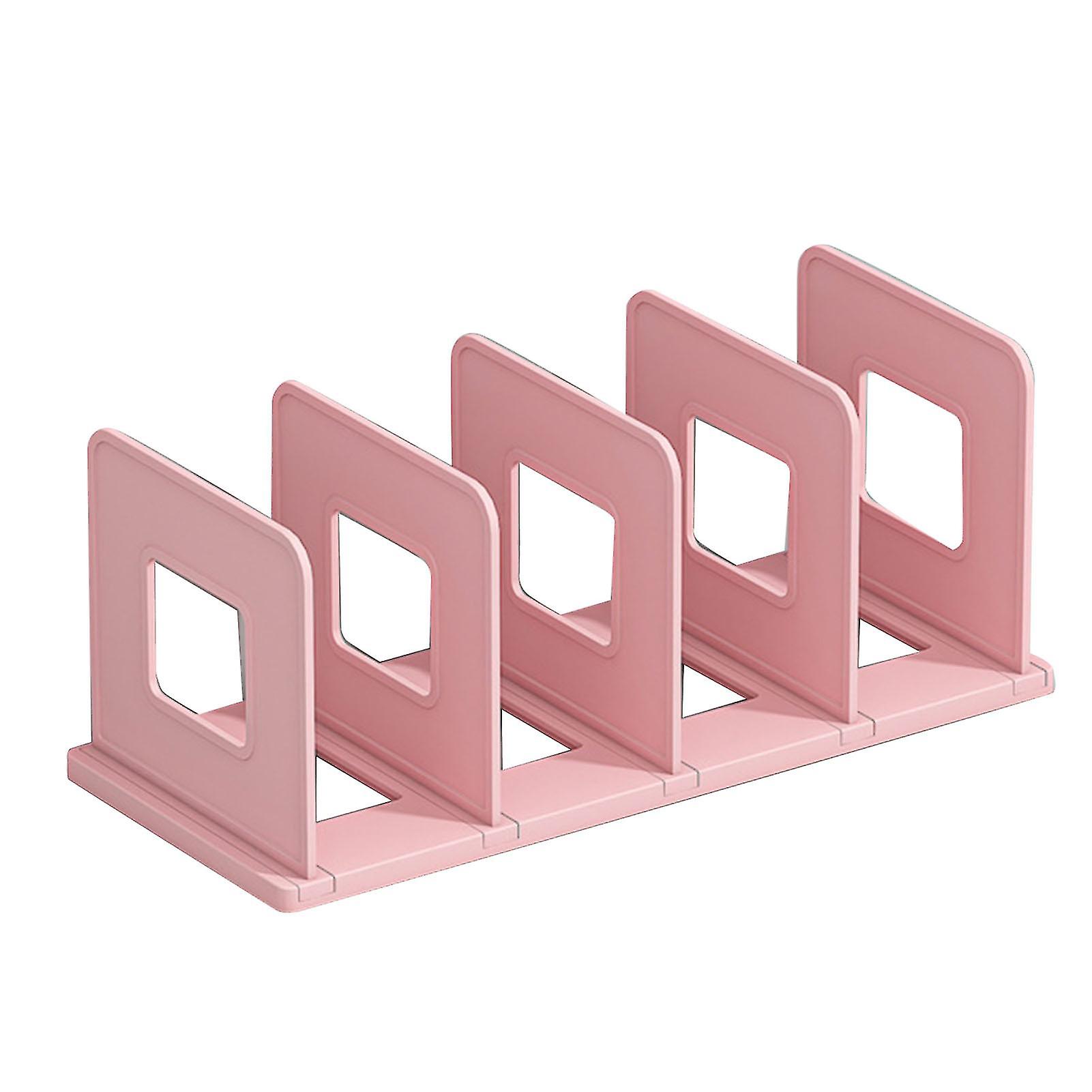 Book Organizer File Holder PP Minimalist Vertical 4 Slots File Sorter for Classroom Office Desktop Home Pink