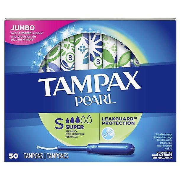 Tampax Pearl Super Absorbency Plastic Tampons, Unscented, 50 Ct