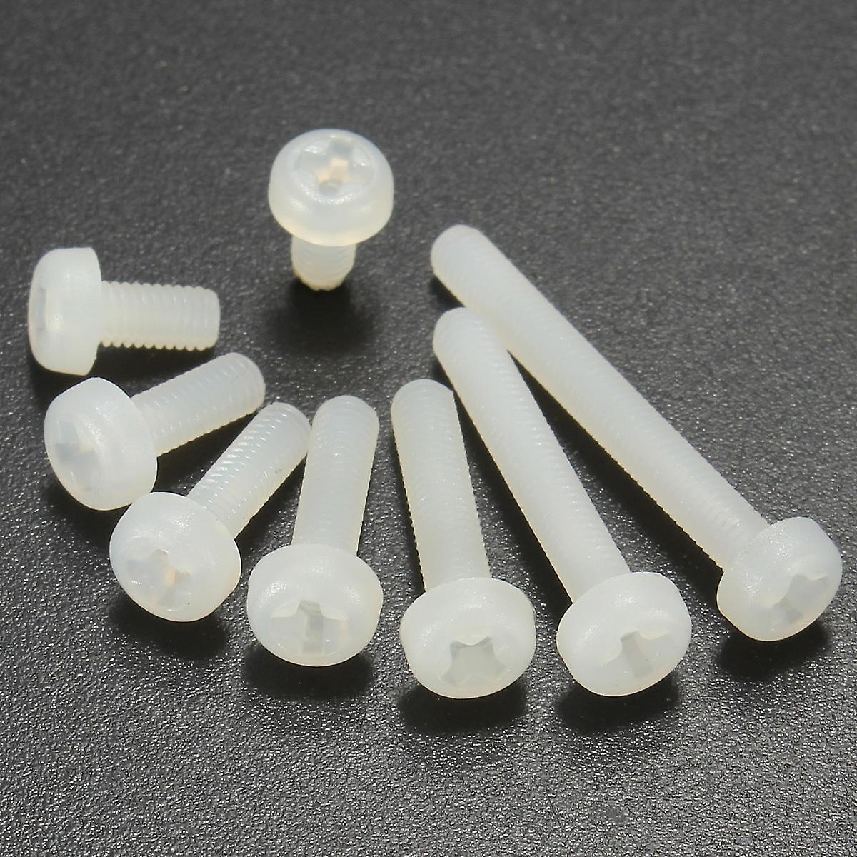 M3np2 50pcs M3 White Round Pillips Pan Head Plastic Nylon Screw Bolt 5/6/8/10/12/15/20/25mm Length