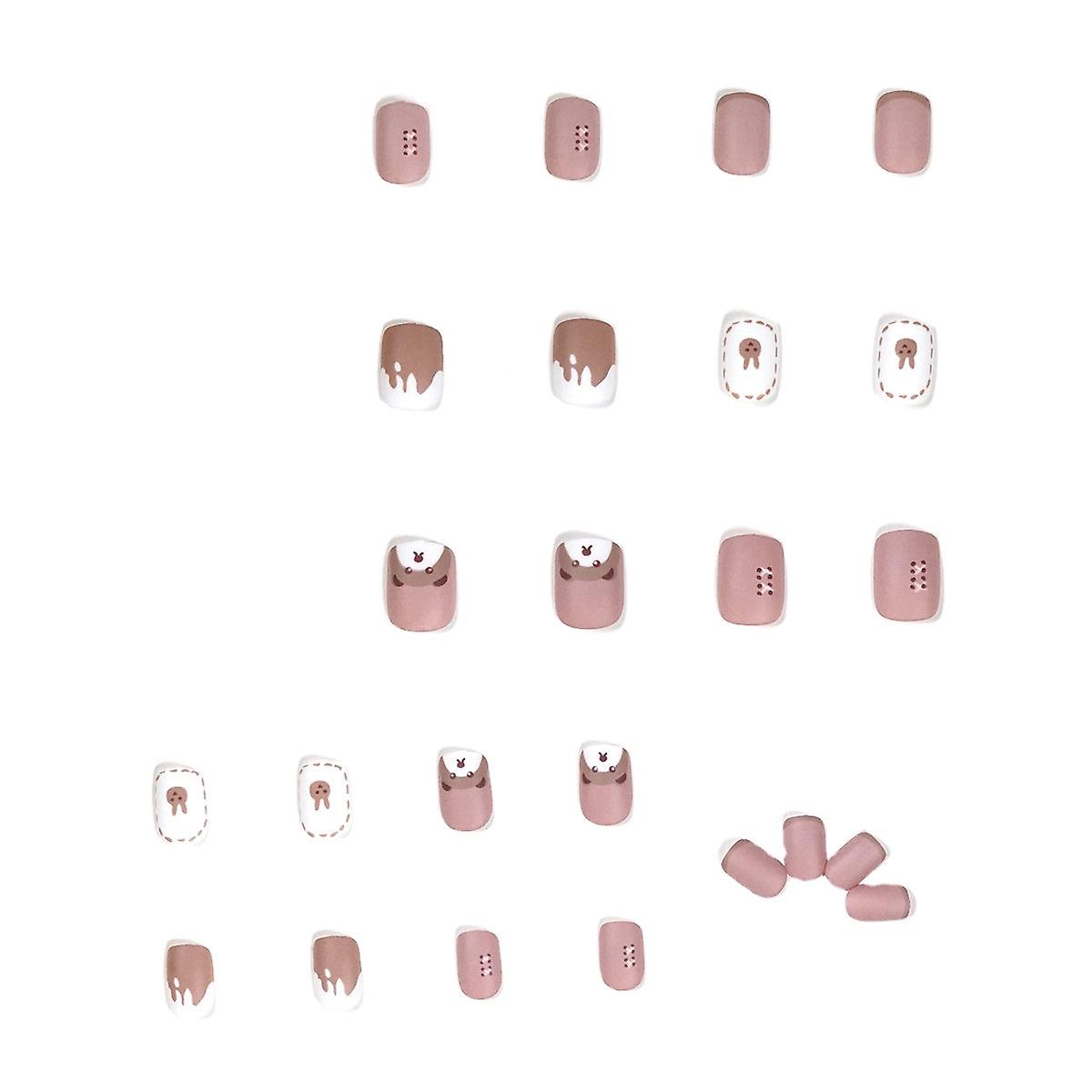 偽のネイルチップ偽の人工アートDIYフィンガーカバークリームベアかわいい風仕上げ取り外し可能No230