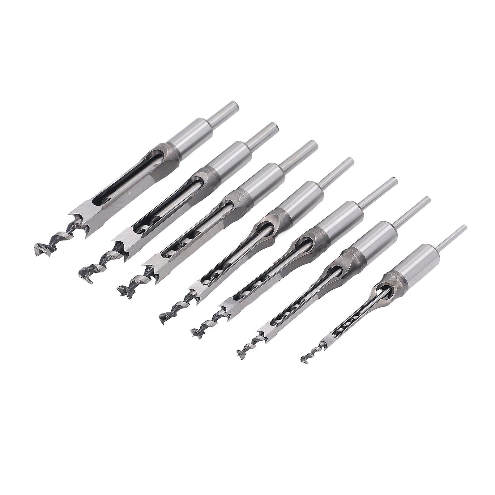 7 Pcs Woodworking Square Drill Bits 1/4in 5/16in 3/8in 2/5in 1/2in 9/16in 5/8in HSS Mortising Chisel Drill Bit Set 