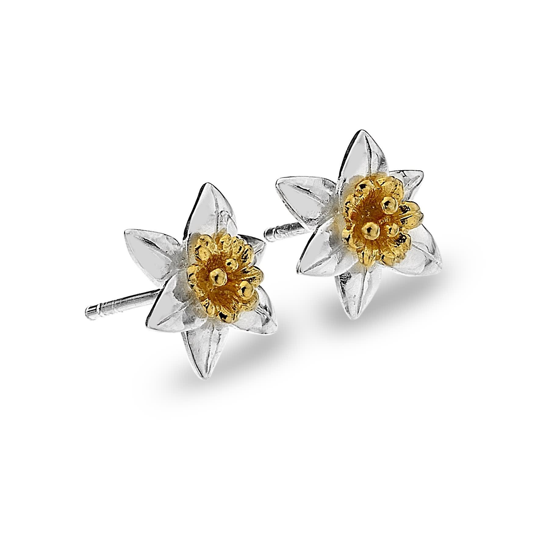 Sterling Silver Stud Earrings - Daffodil + Gold Plated