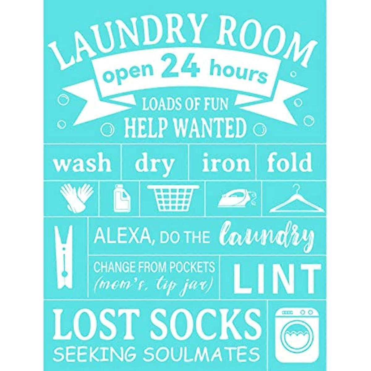 2Pcs 8.7x11 inch Self-Adhesive Silk Screen Printing Stencil Turquoise Color Adhesive Mesh Transfers Laundry Room Theme SilkScreenStencils for DIYDecor