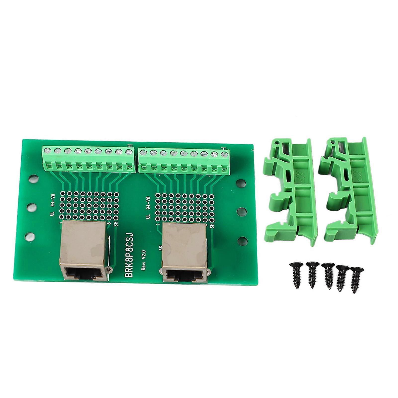 RJ45 Ethernet Connector Breakout Board Dual Network Port Input Screw Terminal Board with Bracket