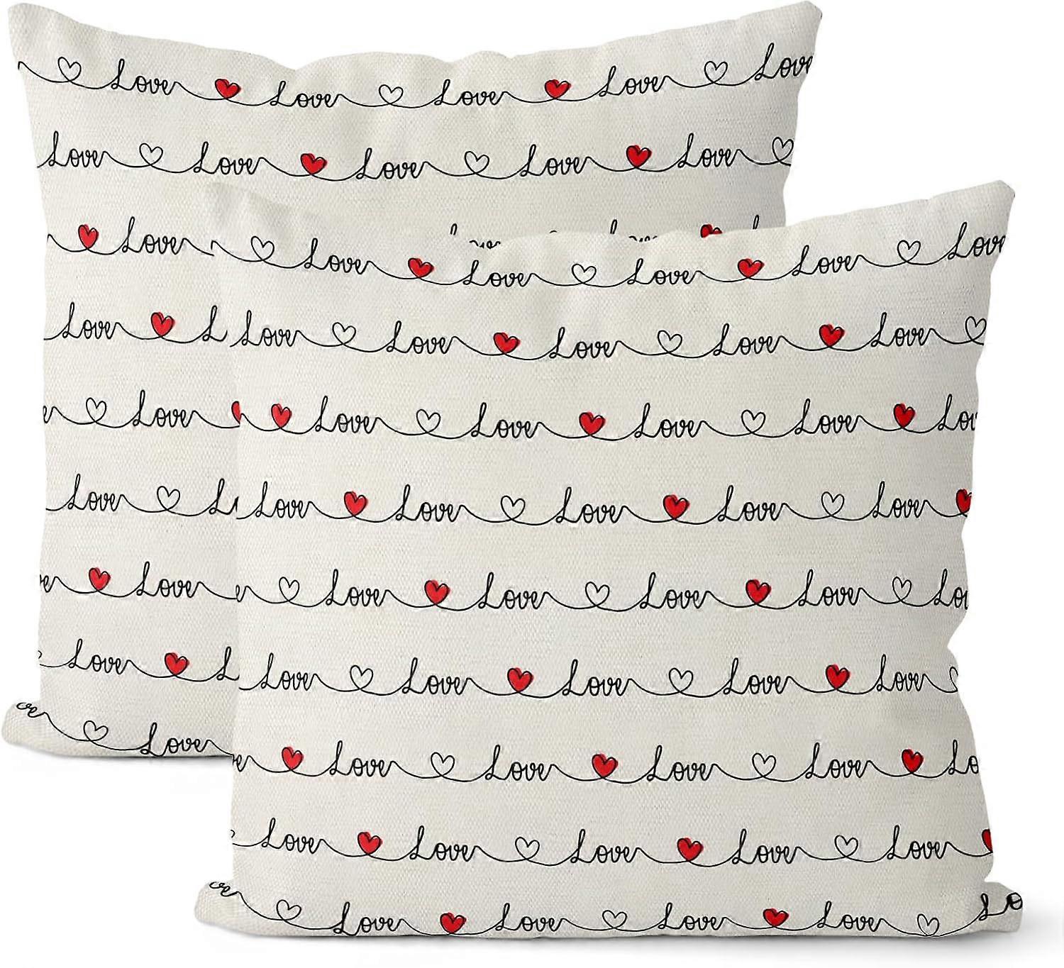 Valentine's Day Pillow Covers 20x20 Set of 2, Red Love Heart Throw Pillow Covers White Valentine's Day Decorative Pillowcase Valentine's Day Decor for