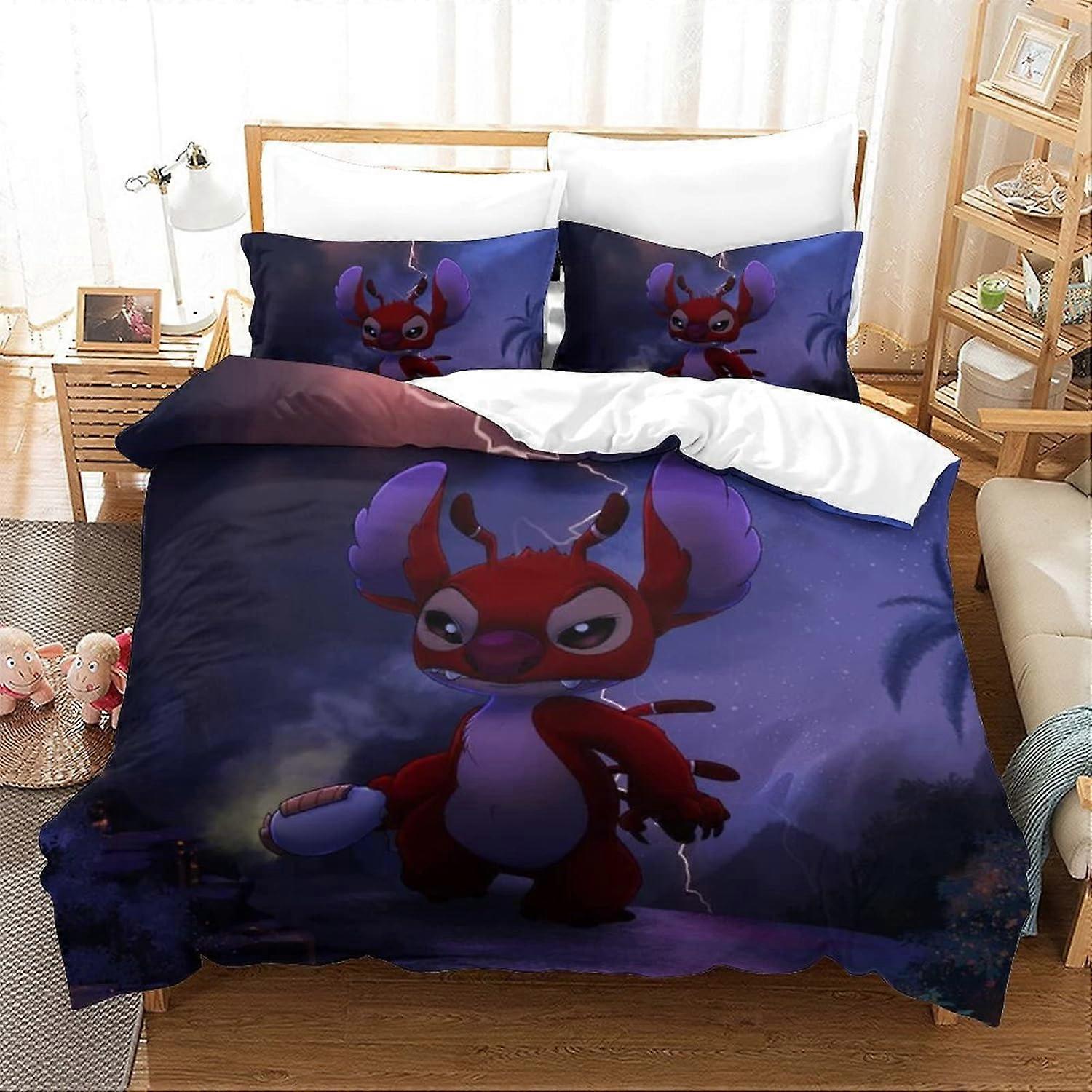 Stitch Lilo & Stitch Bedding Set with Animated Characters Soft Microfiber Duvet Cover and Pillowcase with Zipper for Children, Teenagers 135*200 CM