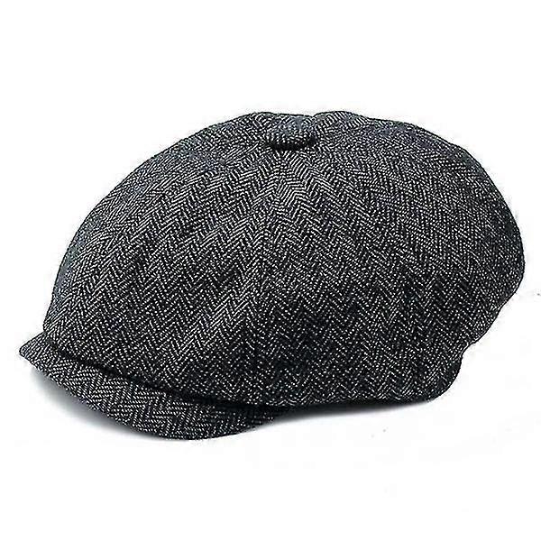 Flat Top Hat Herringbone Baker Hat Cotone Newsboy Cappello Beret Nero