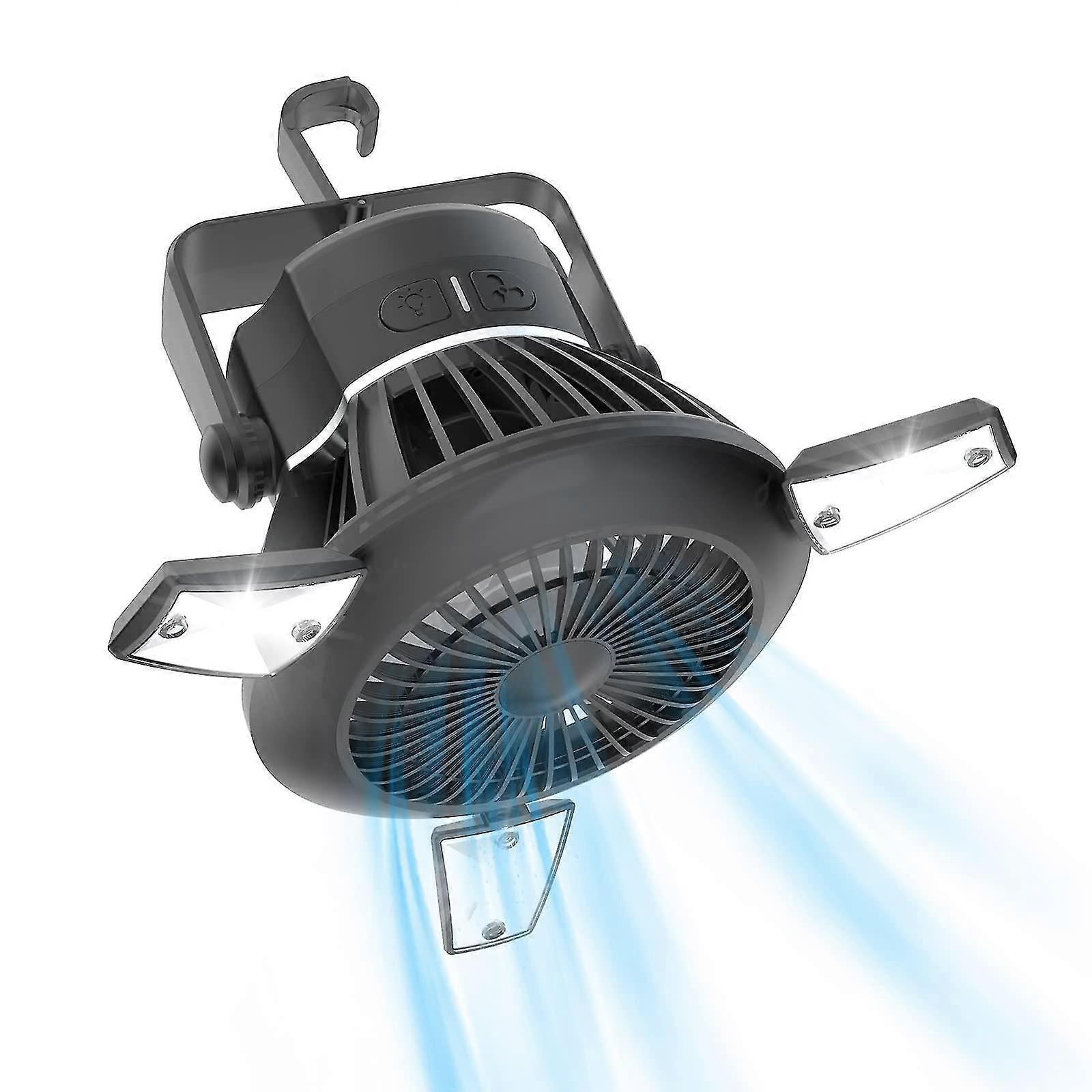 Ventilatore da campeggio leggero portatile Ventilatore da campeggio con ventilatore per tenda ricaricabile per ventilatore solare tenda con gancio appeso Ventilatore da scrivania USB