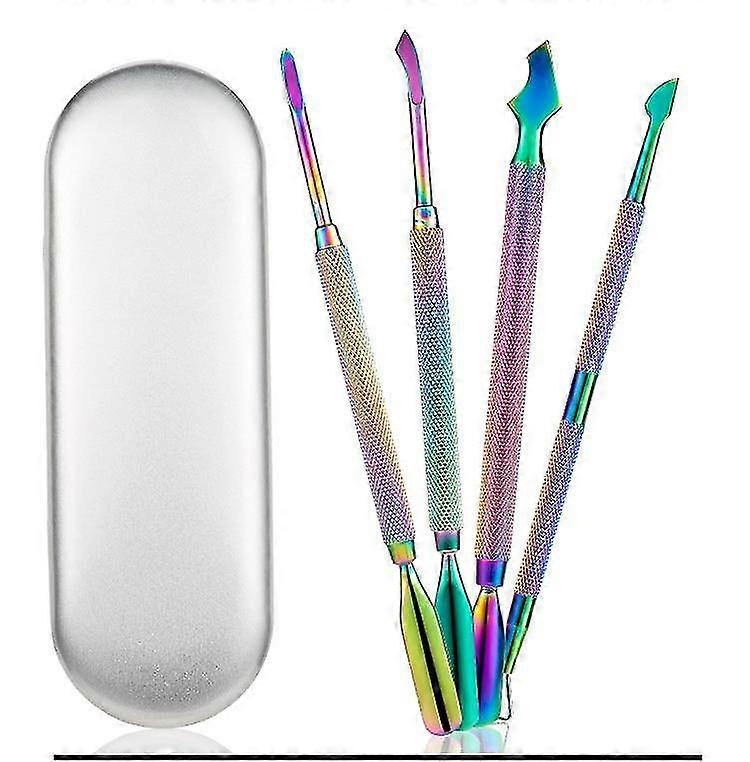 Set 4 instrumente pentru cuticule, Inox, 14 cm, Multicolor
