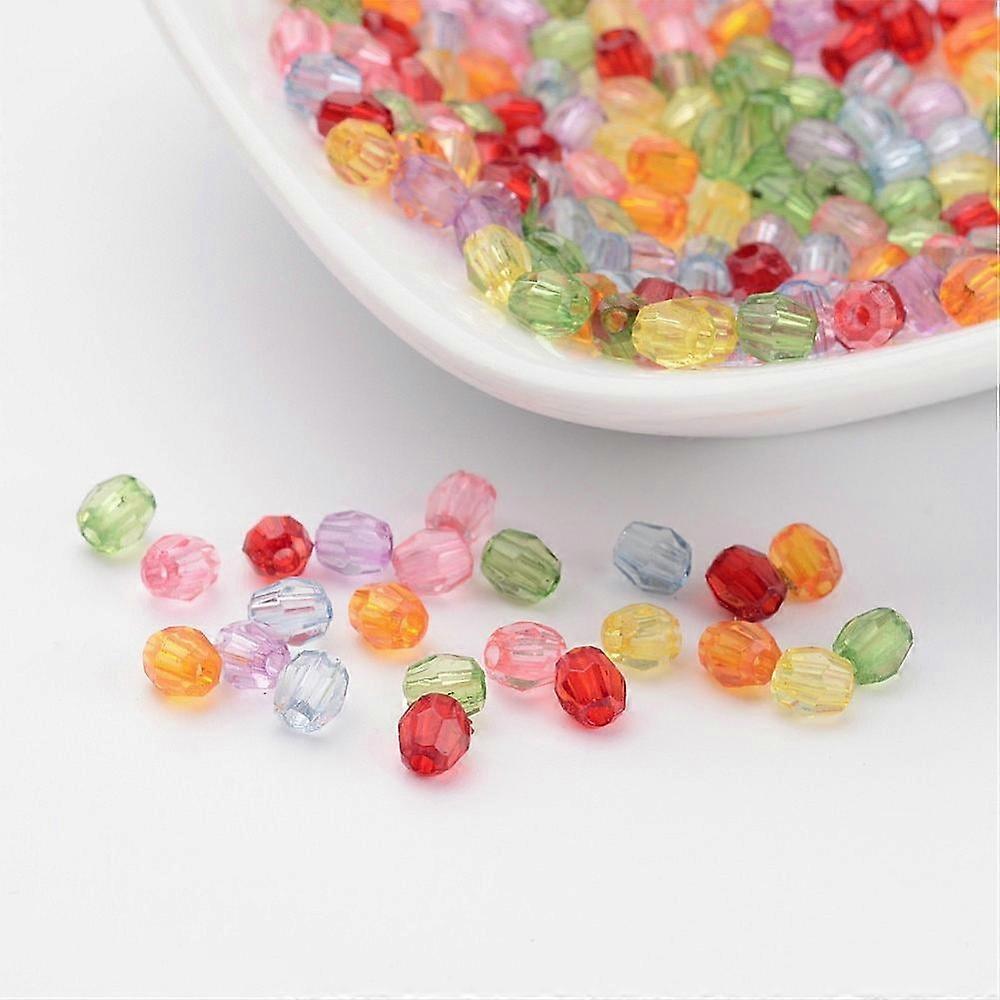200pc Mixed Color Transparent Acrylic Faceted Round Beads about 4mm in diameter hole:1mm