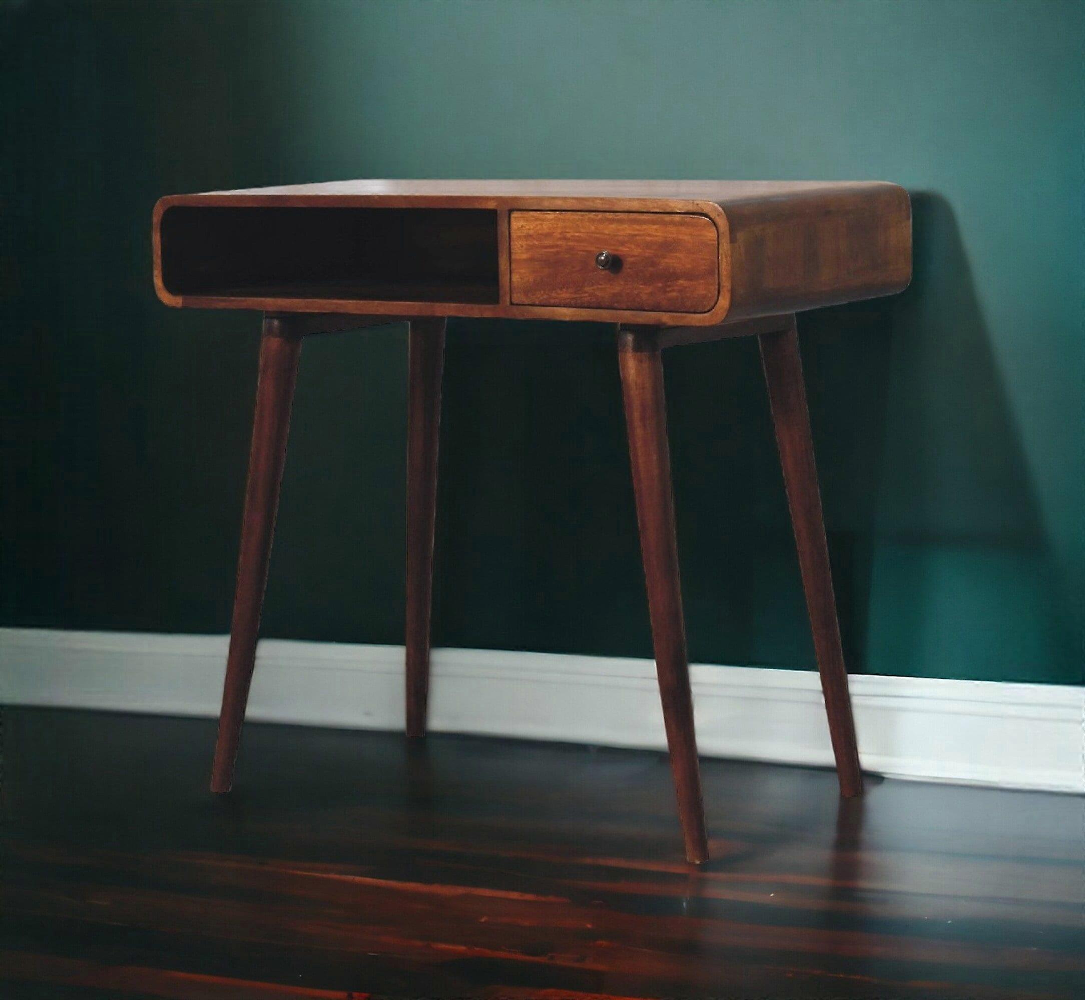 Curved Writing Desk In Dark Finish