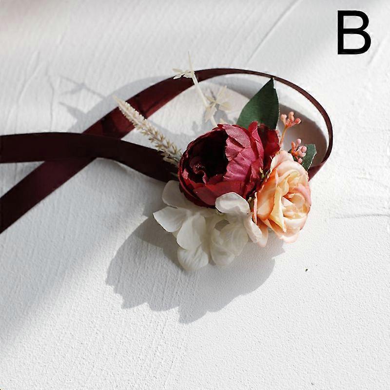 Wrist Corsage Bridesmaid Sisters Handmade Hand Flower Artificial Silk Rose Ribbon Bracelet Wedding Dancing Party Decor
