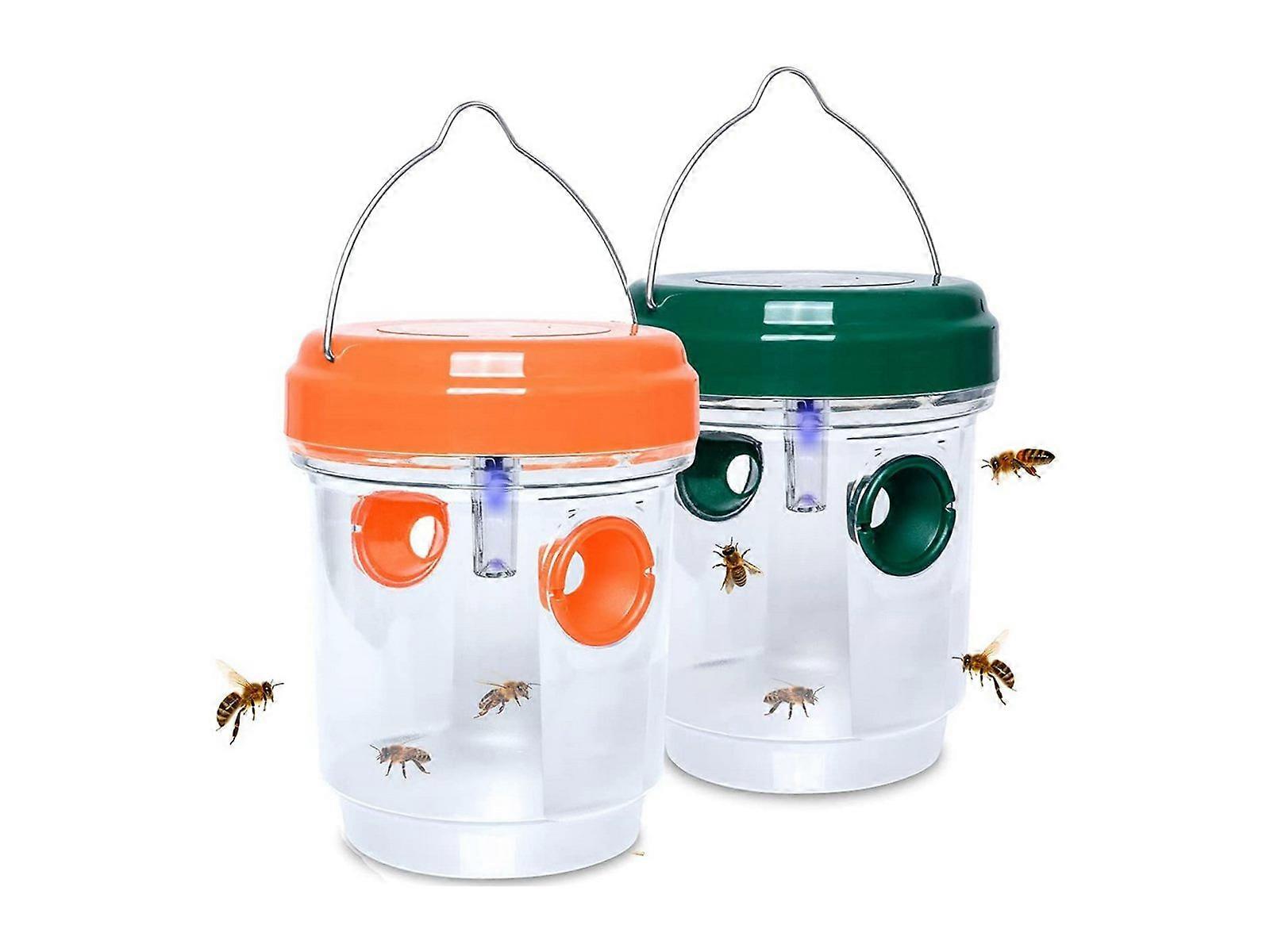 2PCS Solar Powered Hanging Wasp Trap Green Orange