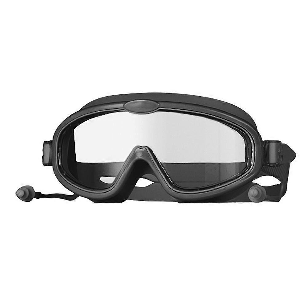 Children's Big Frame Swimming Goggles with Earplugs Adjusted Strap Swim Eyewears for Outdoor Beach Pool