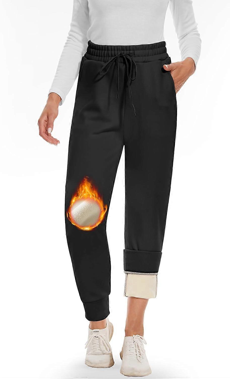 Fleece Lined Sweatpants Women - Joggers for Women with Pockets High Waisted Thermal Winter Warm Pants